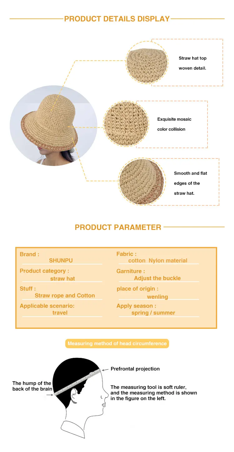 New Style custom Summer beach straw bucket Hats Women Bucket Straw Hat