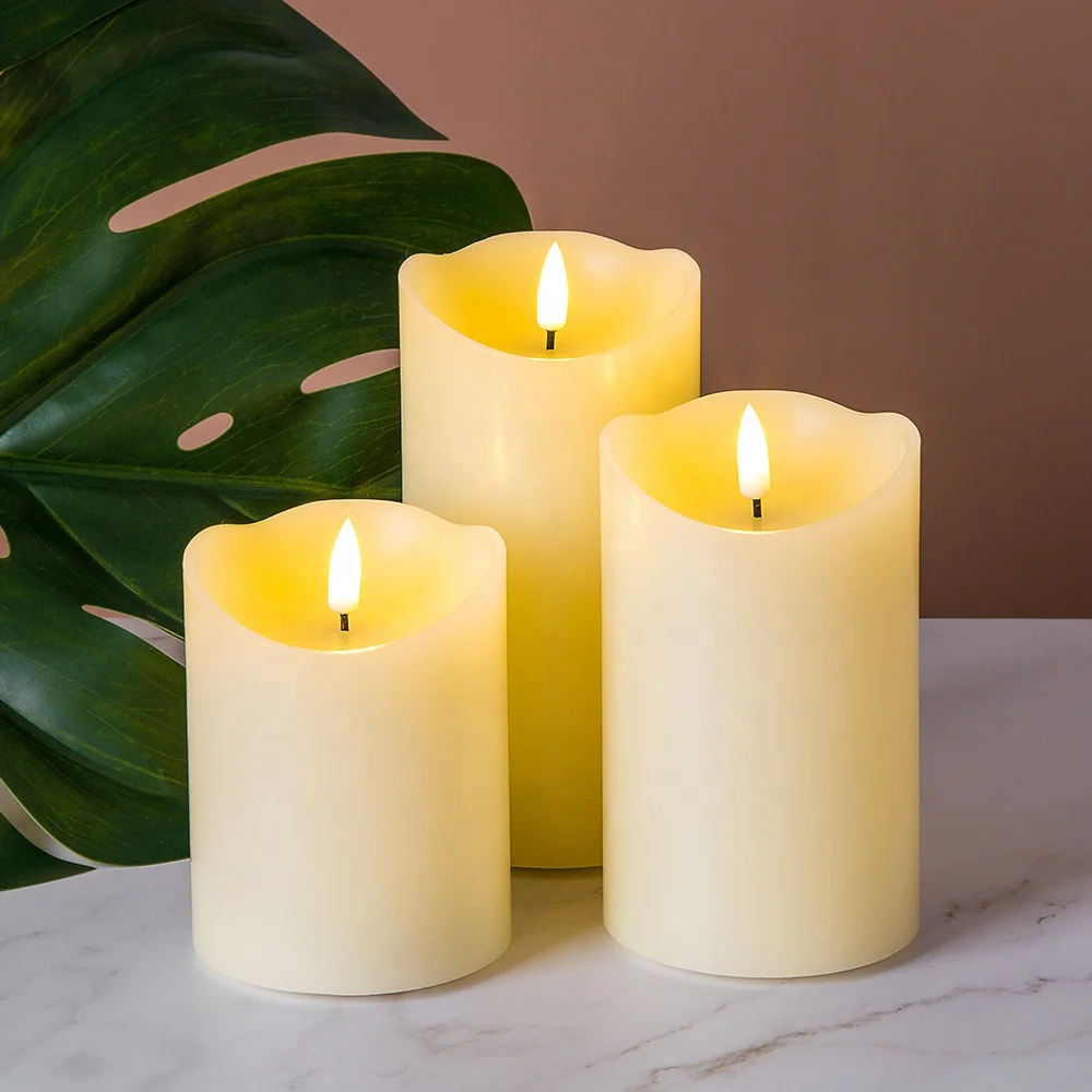 3d real flame 8 H10 H12.5 H15 столб цвета слоновой кости парафиновый воск работающие от аккумулятора светодиодные свечи с выдувным датчиком