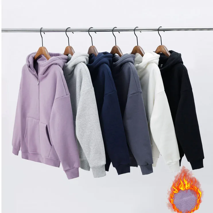 Winter Warm Thick Sweatshirt Heavy Weight Sweat Full-Zip Hoodie Fleece Unisex Hoodie