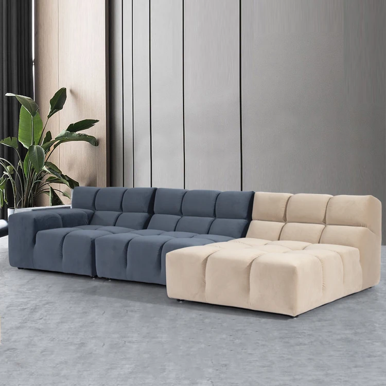 wholesale furniture tufted corner sleeper couch, chaise modern Italian design leather beige sectional modular sofa