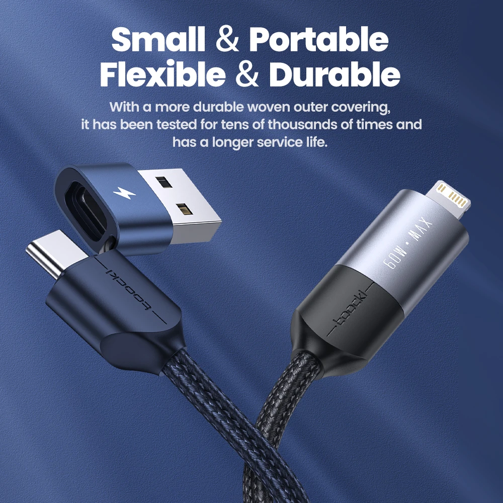 Toocki 4 in 1 usb cable quick charge 60W 6A/3A/2.4A 1M/2M for iphone android type c 3in1 charging cable