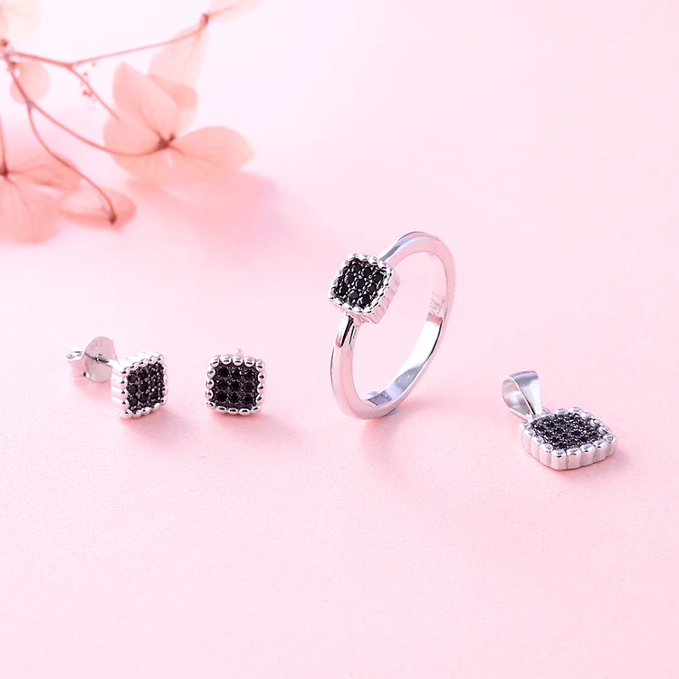 Nickel Lead Free Italian Design Engagement Rings Beautiful 925 Sterling Silver Black Diamond Ring