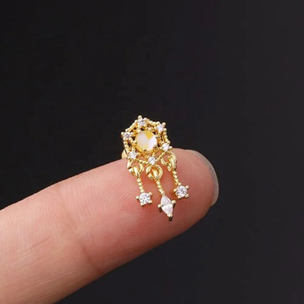 20G Stainless Steel Colorful CZ Cartilage Earrings Flower Butterfly Moon Stud Earring Pierce Helix Jewelry Tragus Piercing