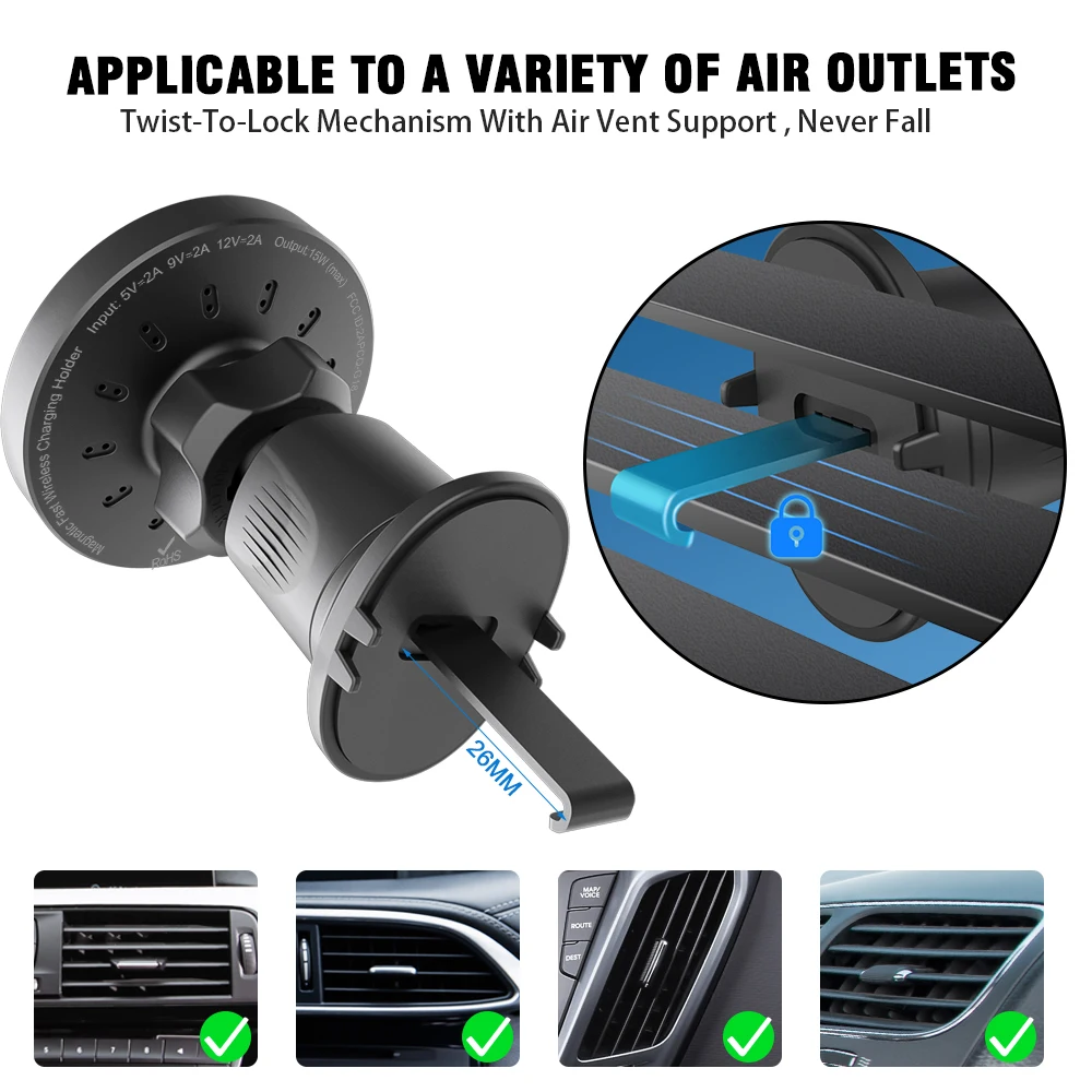 15W Magnetic Wireless Car Charger Fast charging Magsafe Car Phone Holder Strong Magnet Mobile Phone holder for Car mount stand