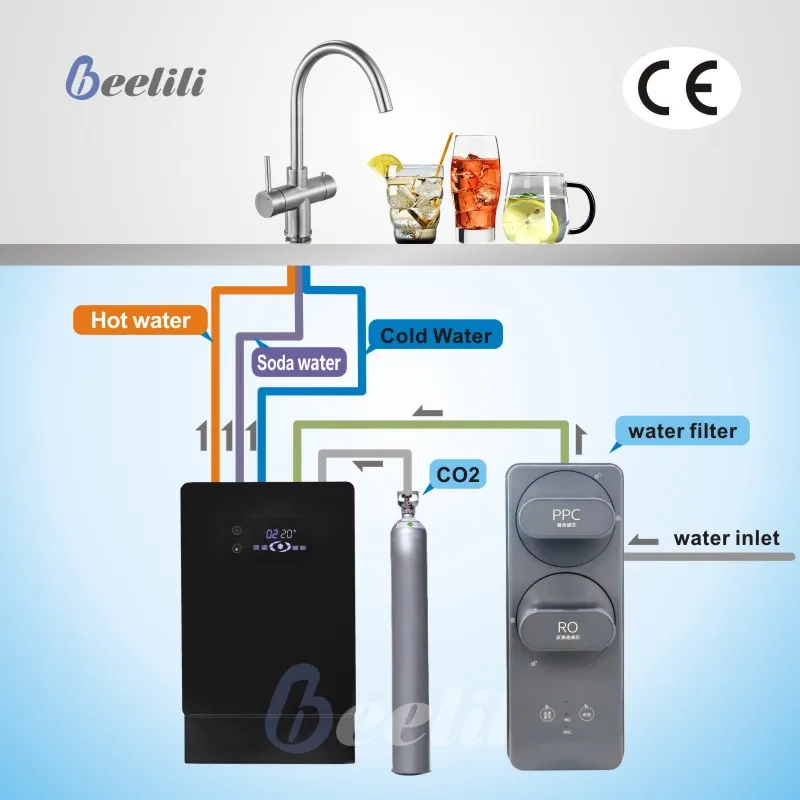 Beelili  Electric Chilled Tank Under Counter Cold Drinking Soda Sparkling Water Chiller  Under Sink Carbonated Water Cooler