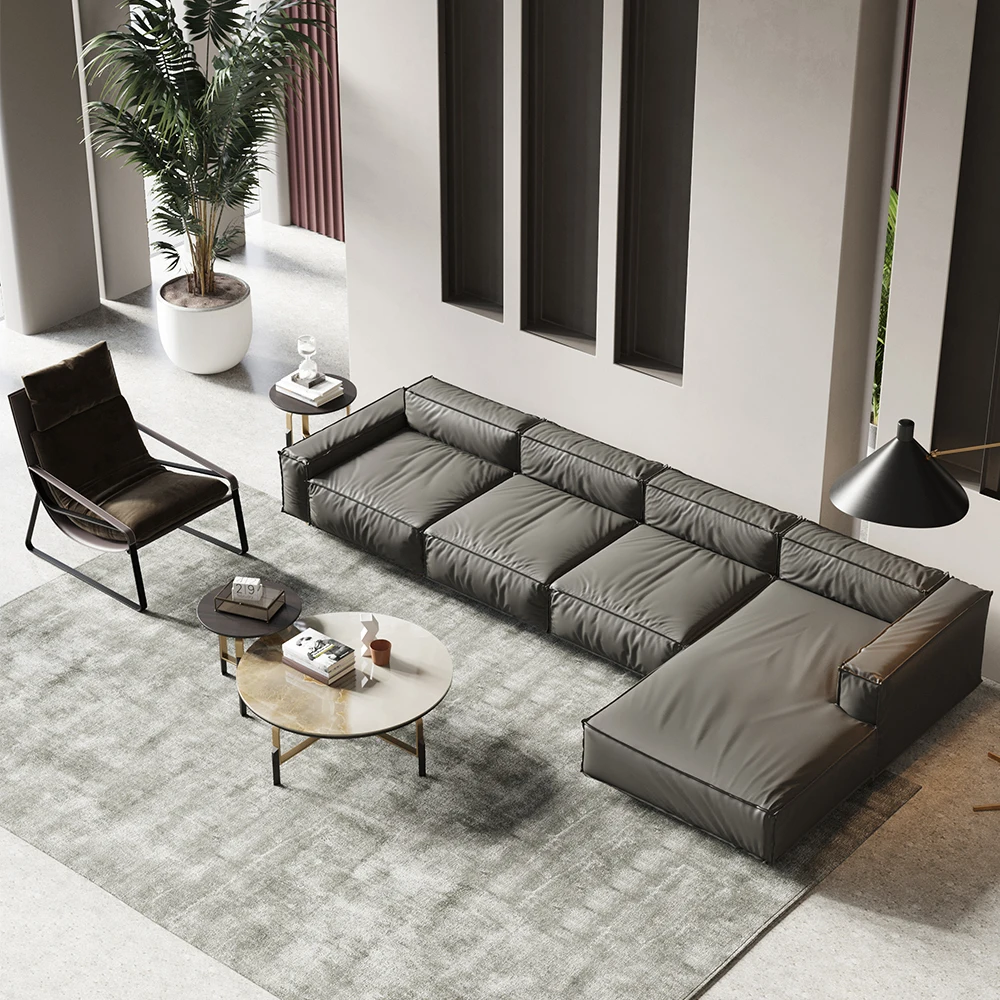 Luxury Modern Italian Design Genuine Leather White Brown Grey 3 Seater Corner Couch Living Room Sofas Sofa Set Furniture