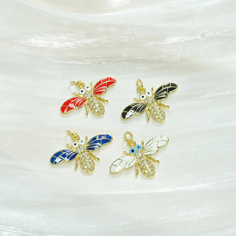 Lovely Cute Brass Drop Oil Micro Insert Cz  Colorful Enamel Charm Animal Bee Pendant For Diy Necklace Jewelry Making Findings