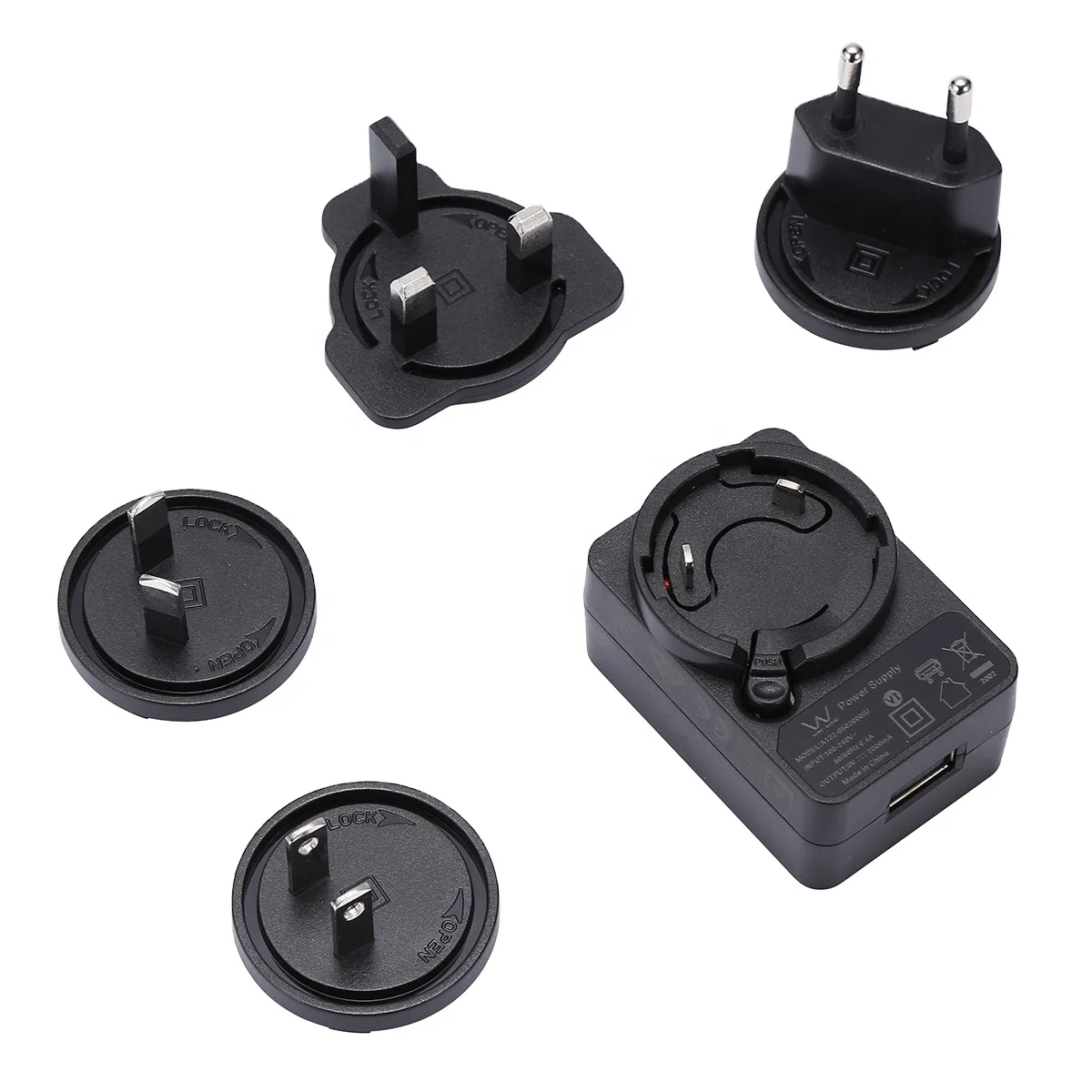 Usb-адаптер питания со сменной вилкой, 5 В, 2 А, 10 Вт, с Ul62368 Ce Gs Fcc Saa C-tick Kc Pse