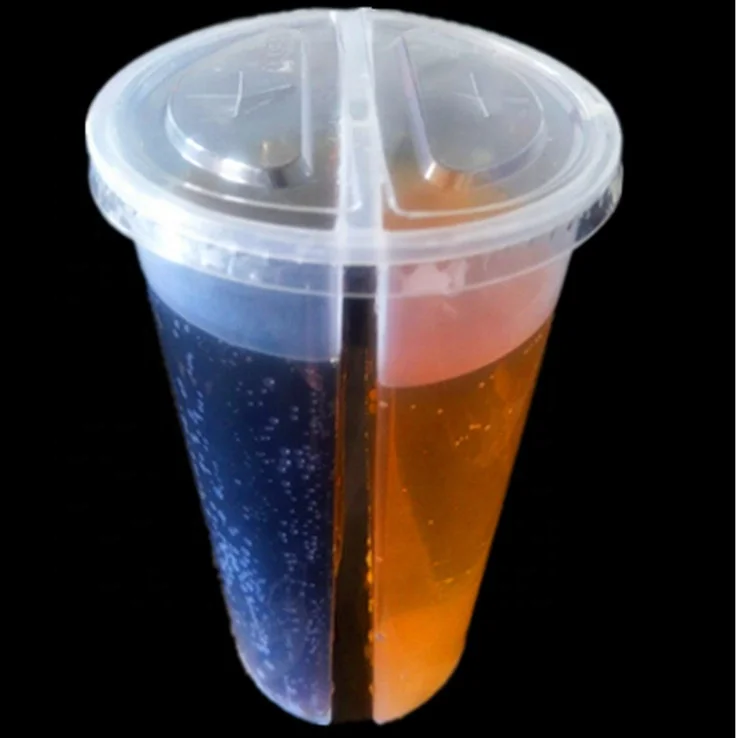 16oz 22oz Bubble Tea Plastic Split Cup for Boba Two-compartment Twin Cups Heart Shape for Boba Tea with Lid