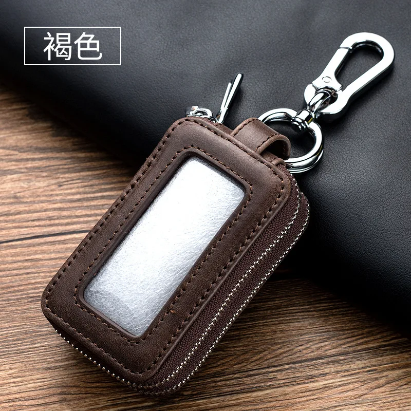 Retro Genuine Leather Car Key Case Hook Keychain Wallet Portable Men Coin Case Holder Organizer Pouch Bag Keychain