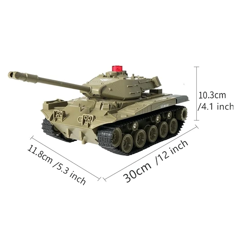 2.4Ghz Radio Controlled Military Battle Tank Toy Rotational Realistic Sounds RC Tank Vehicle for Kids