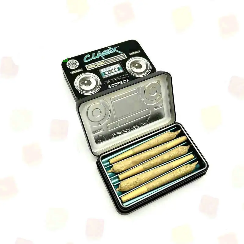 YEM Stock Hinged Rectangular Child Proof Tin Can Recyclable Metal Box and Insert for Cigarette Joints Blunt Packaging