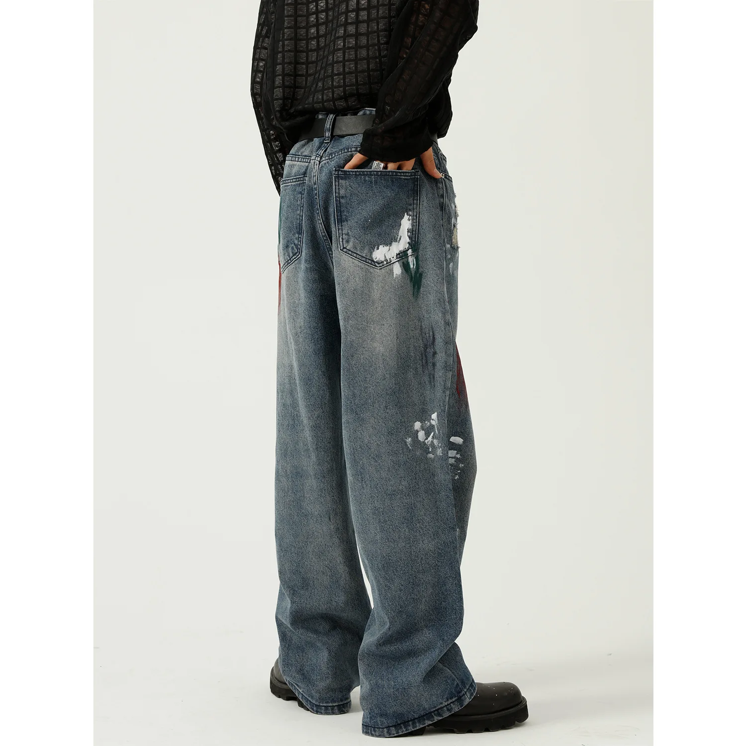 Korean Version Of The Hole Design Feeling Fried Street Thin Wide Leg Jeans Man
