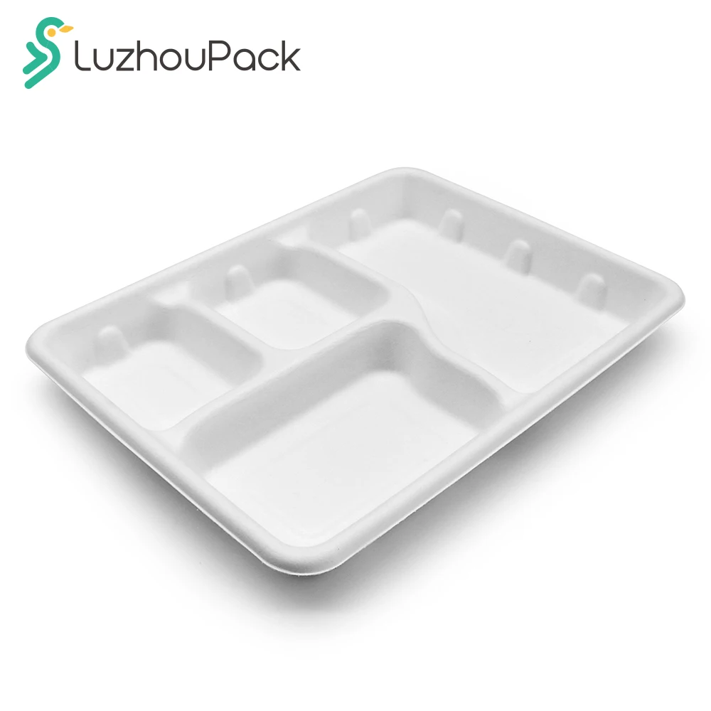 LuzhouPacknew All natural bagasse burger trays sugar cane takeaway food lunch trays