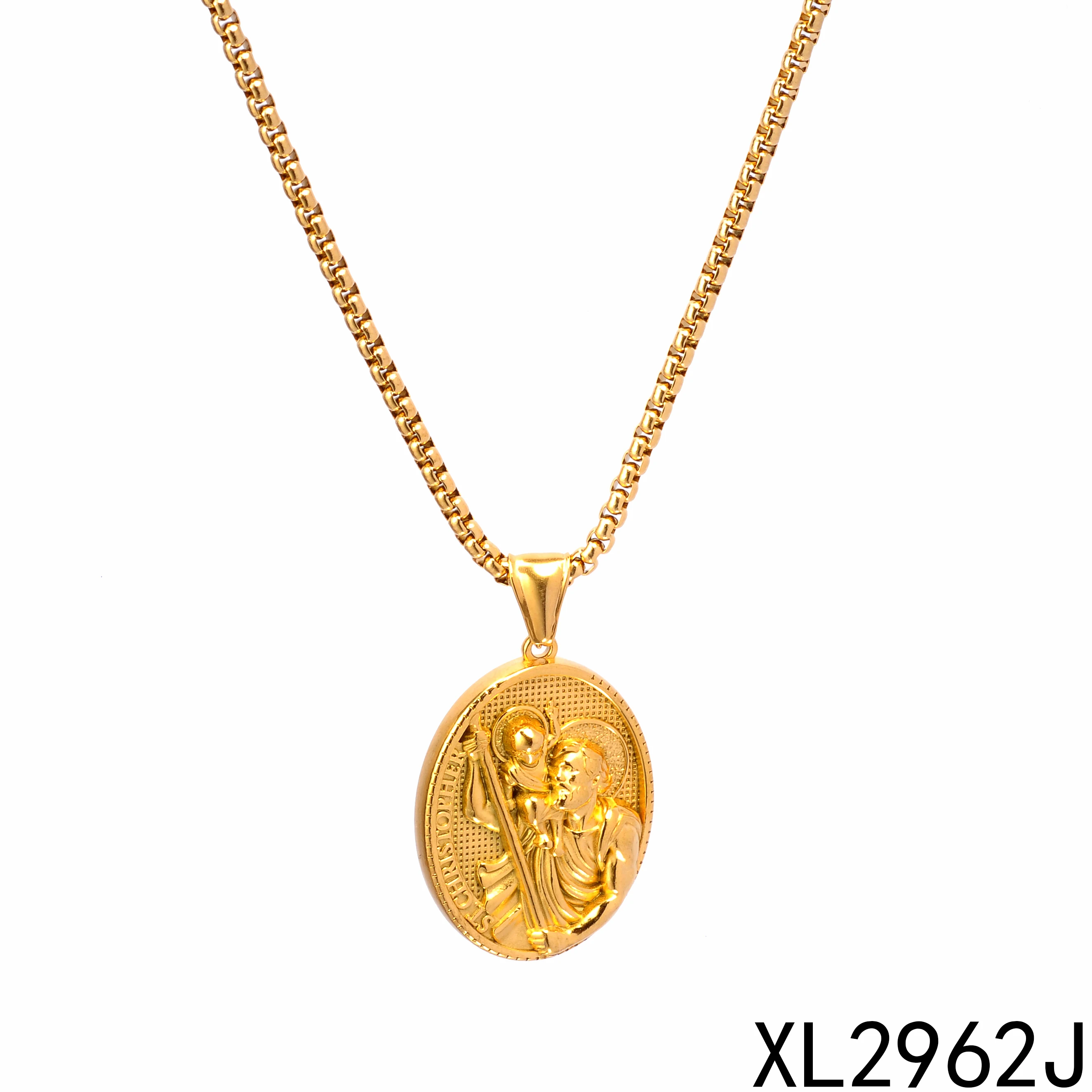 Jewelry Greek Amulet Medallion 18K Gold Stainless Steel Animal Sword Wolf Lion Compass Jesus Coin Charm Pendant Necklace For Men