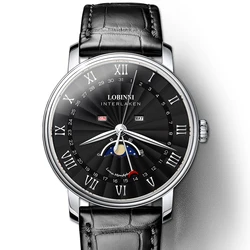 LOBINNI 3604 luxury brand Waterproof Wrist Watch Wristwatches Quartz Classic Black Relojes Hombre Lujo