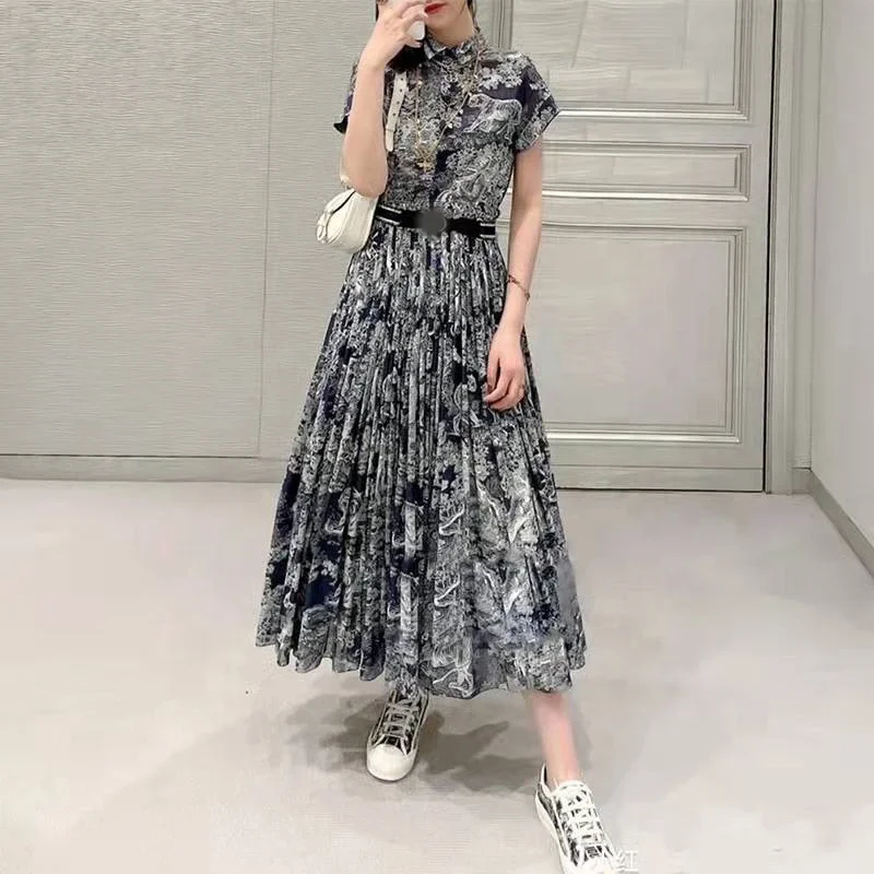 Plus Size Casual Ladies 2024 New Lapel Tiger Print Slim Fit Waist Designer Shirt Dress