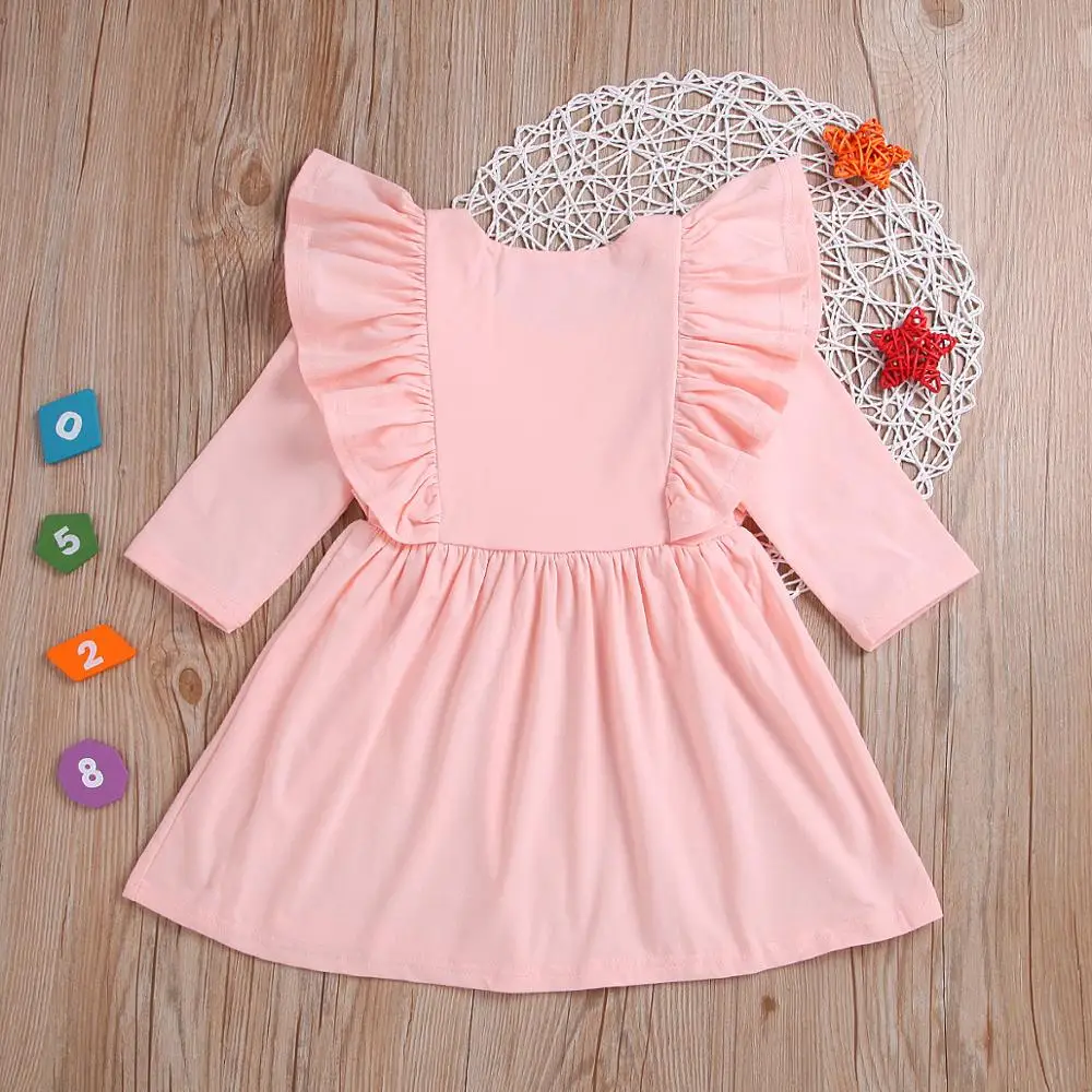 Wholesale fall new design children ruffle clothes girls solid 100% cotton baby girls dresses