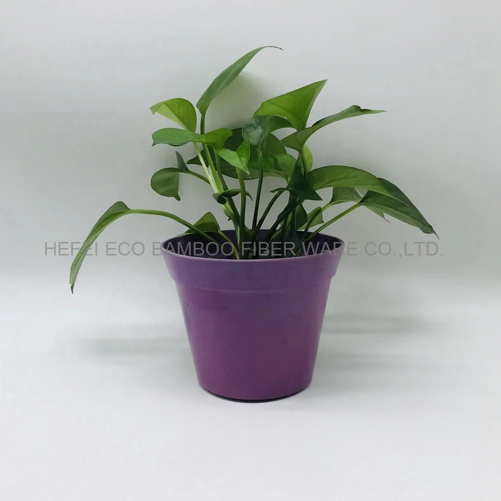 Biodegradable bamboo fiber flower pot custom print and color, eco friendly plant pot with Drainage Holes, Gardening pot outdoor