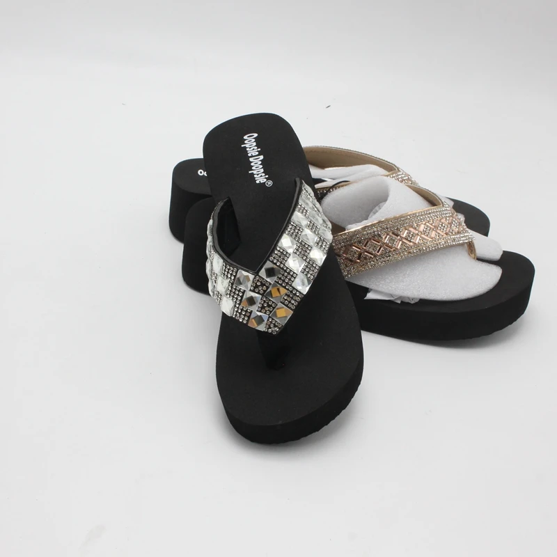 Lady EVA foaming sandals flip flops custom logo rhinestone decorative strap slippers