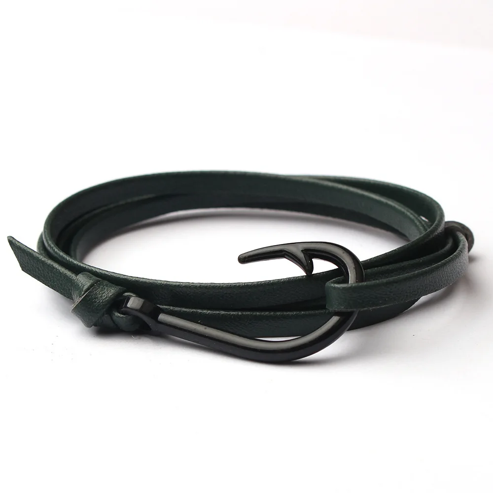 Hot sale fashion casual nautical wind ship anchor pirate leather rope fish hook braided bracelet