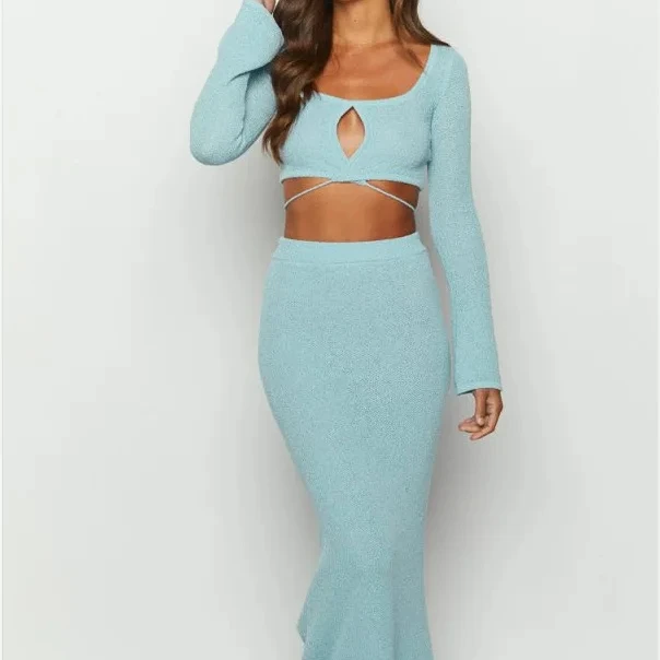 Осенний новый сексуальный короткий топ трикотажная юбка до бедра приталенная юбка с длинным рукавом костюм из 2 предметов женский свитер платье