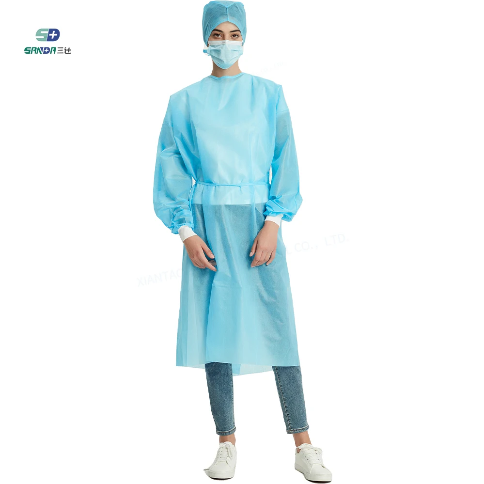 Blue PP PE Breathable Waterproof Hospital Protective Gowns Nonwoven Disposable Medical Isolation Surgical Gown