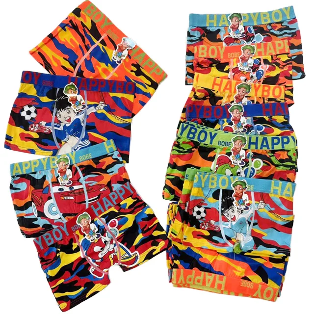 Amysi Garments Fast Delivery Mix Size Milk Silk Camo Pattern milk silk Briefs Kids Baby Boy Boxers with Cartoon Panties