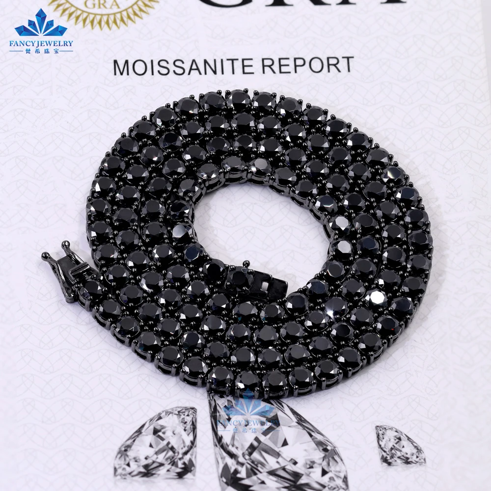 2mm 3mm 4mm 5mm 6.5mm iced out tennis chain necklace 925 sterling silver diamond black moissanite tennis chain