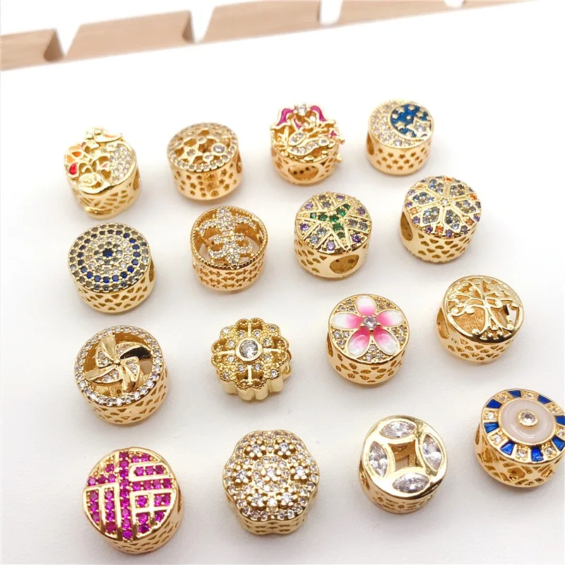 Fashion Jewelry Gold-plated Copper Beaded Accessories Bracelet Money Moon Stars Windmill   DIY   Loose beads wholesale