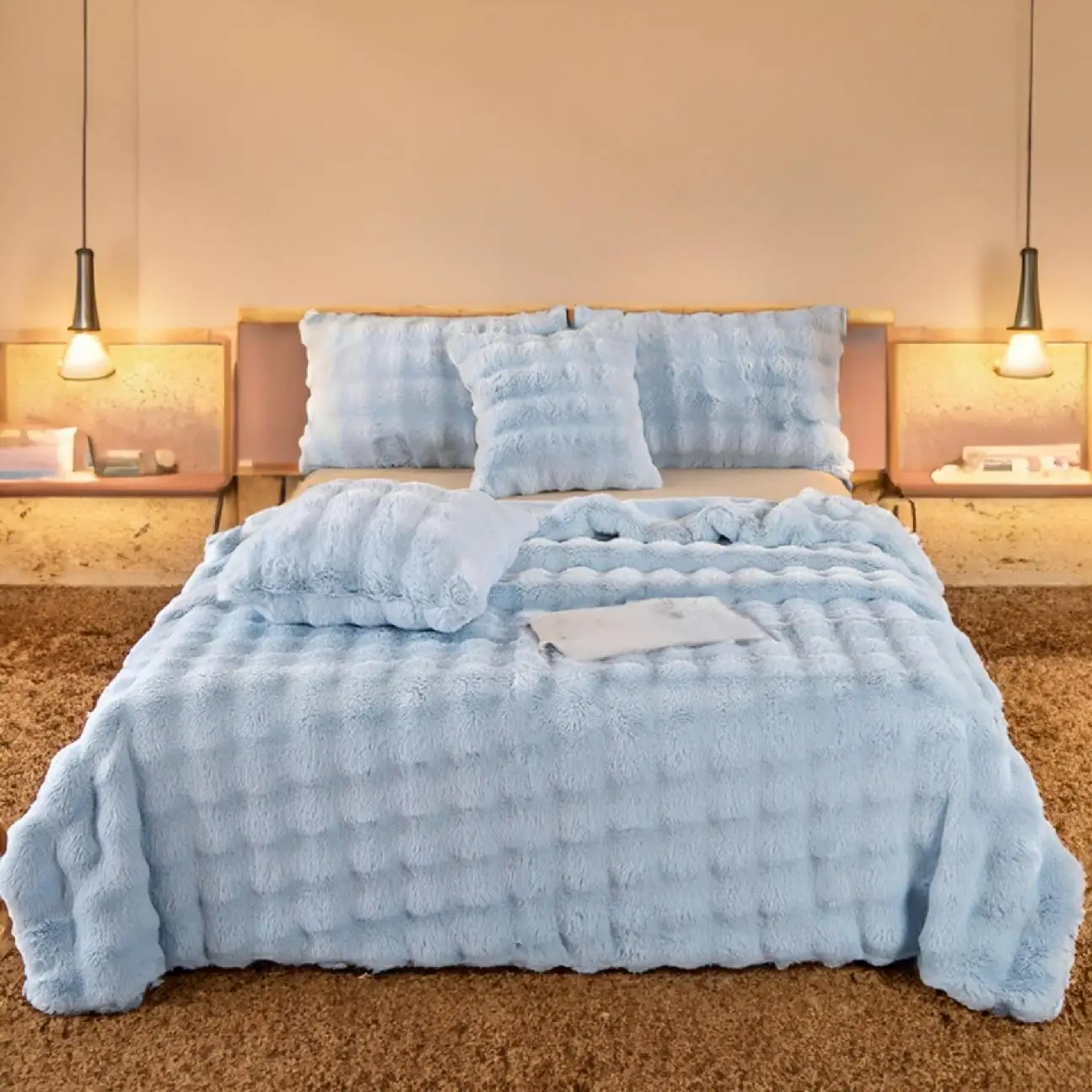 Custom specialty comfortable oversized faux fur throw blanket for comforter sets bedding luxury