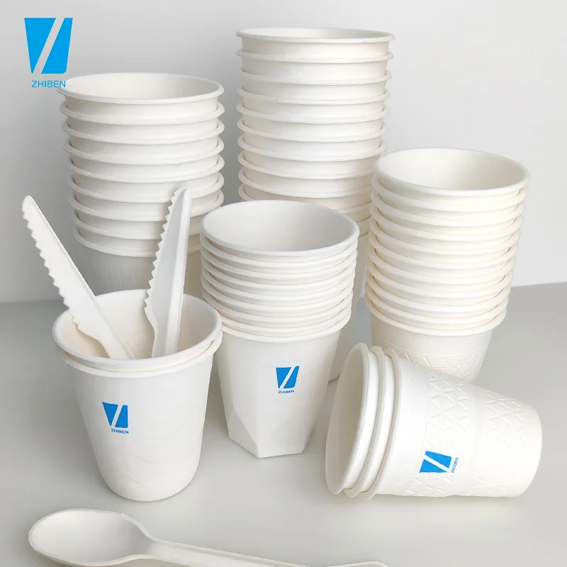 Zhiben Biodegradable Disposable compostable eco friendly coffee paper Disposable cup coffee paper cups with lid