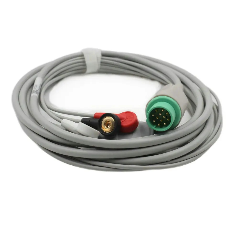 Plinma One-piece 3 leads ECG Cable leadwires Compatible with Biolight  M7000, M8000A, M8500, M9500 Round 12 pin