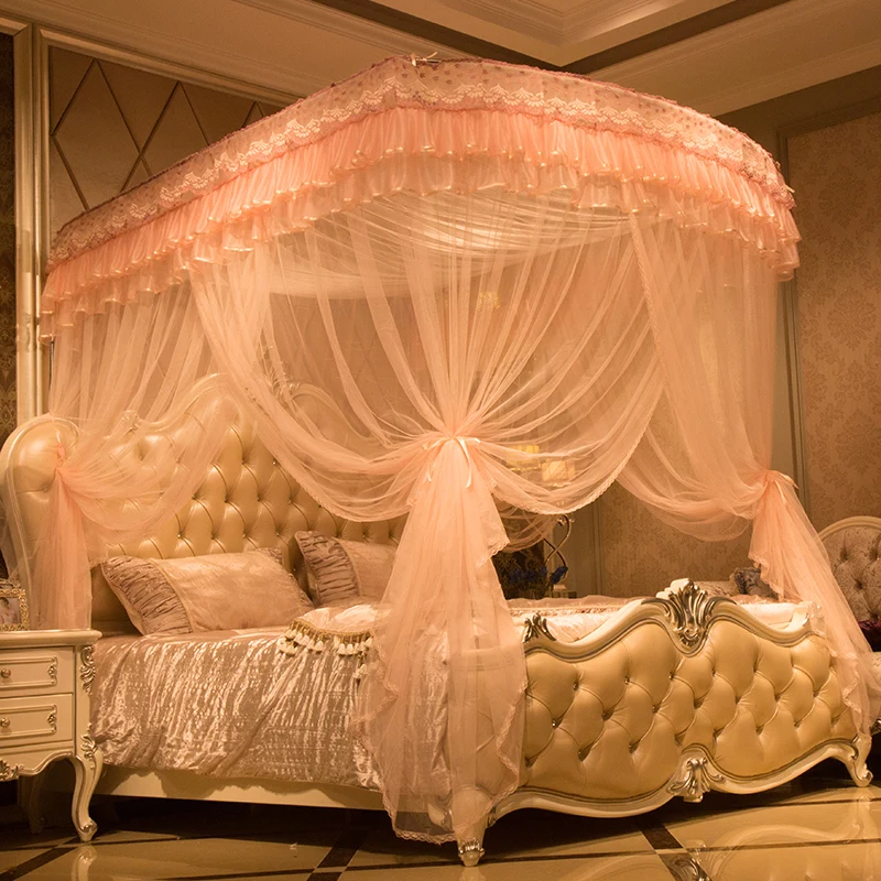 Factory Custom King Queen Full Size Square U Shape Guide Rail Bed Sleeping Mosquito Net Princess Decor Mosquito Net Easy Install