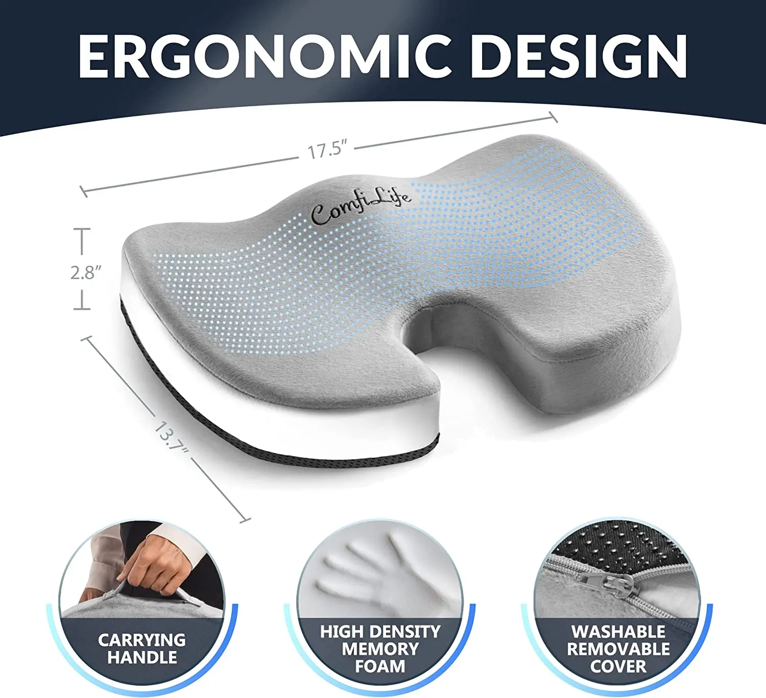 Gel Enhanced Seat Cushion Non-Slip Orthopedic Gel & Memory Foam Cushion for Tailbone Pain - Office Chair Car Seat Cushion