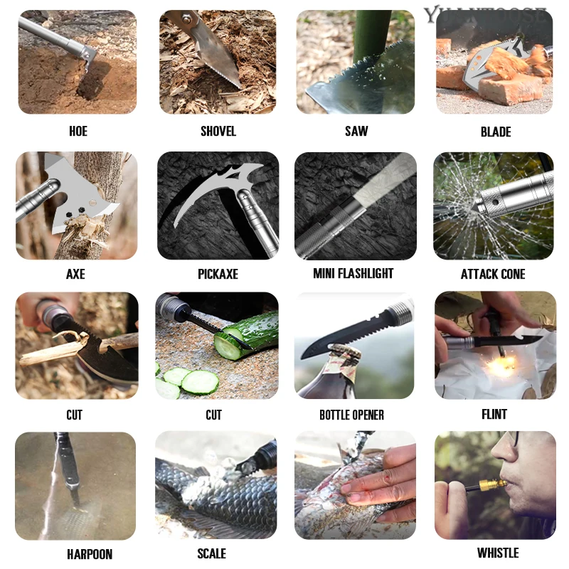 Adjustable Survival Shovel Axe Combos Kit Multitool Camping Tool Axe Shovel Tool Box For Outdoor Adventure
