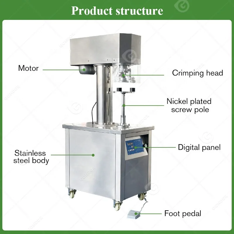 Vacuum Jar Cap Glass Bottle Caning Automatic Manual Non-rotating Coke Chili Can Sealer Machine for Food