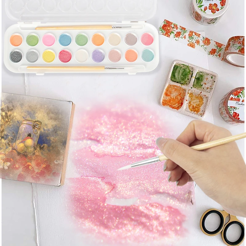 Signature Metallic Watercolor Set, 18 Piece Pearl Paint, Perfect for Wall, Paper, Canvas, and Wood Painting