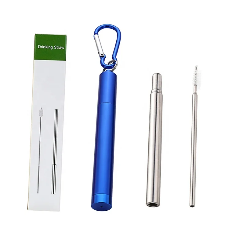 Stainless steel wholesale folding telescopic metal reusable drinking straw with customized logo