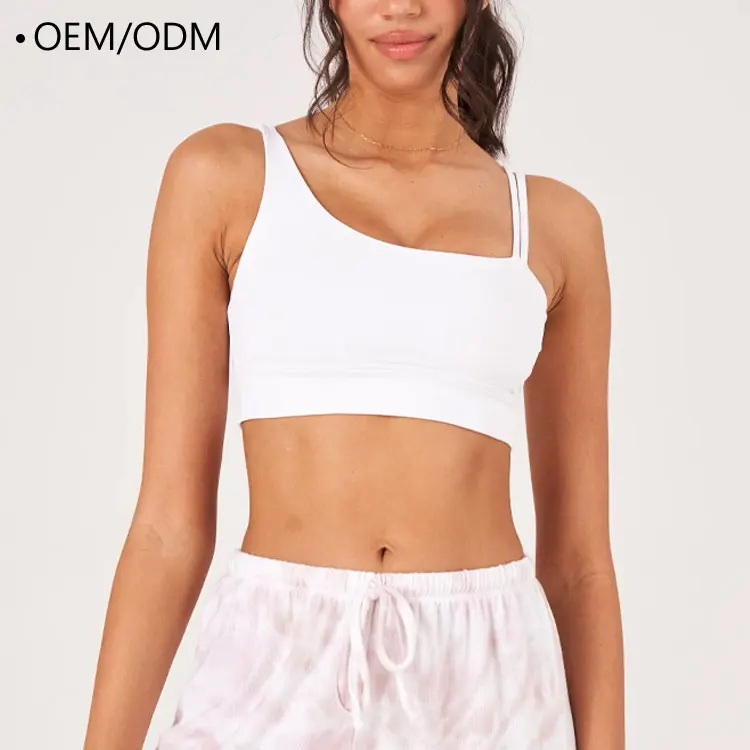 High Impact Customized Logo Printing Asymmetrical Cut Out Back Cross Strap Women Sports Yoga Fitness Bra