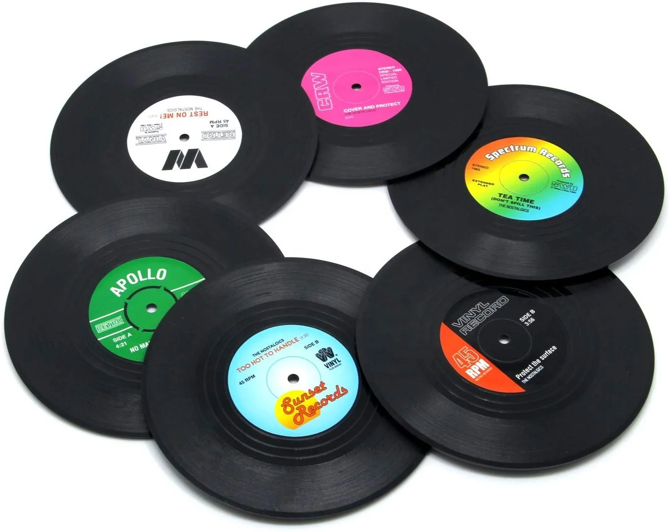 
Coasters Set of 6 Colorful Retro Vinyl Record Disk Coaster for Drinks with Funny Labels Tabletop Drink Coasters  (62421689165)