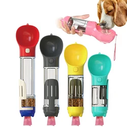 Portable 300ML 500ML Pet Dog Food Water Bottle With Dog Poop Bag Dispenser 4 In 1 Bottle For Dogs