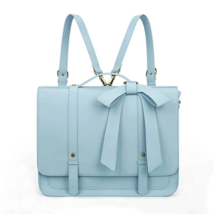 Custom Trendy Vintage Womens Leather Laptop Bag Detachable Bow Girls Women14 Inch Laptop Shoulder Bag Messenger Backpack
