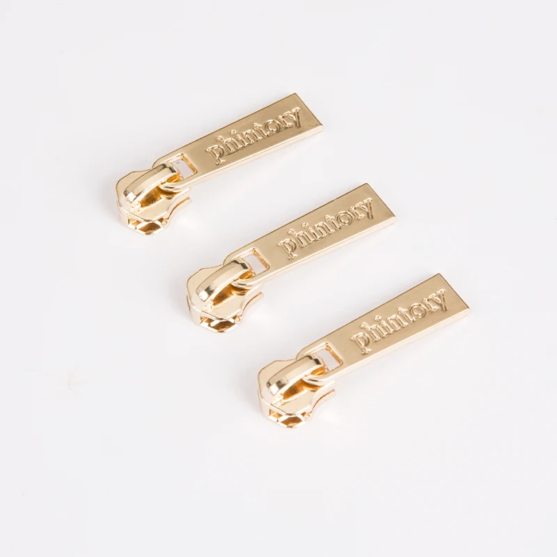 Fancy custom logo zipper head metal zipper slider size 5# non lock gold zipper slider for luggage bags