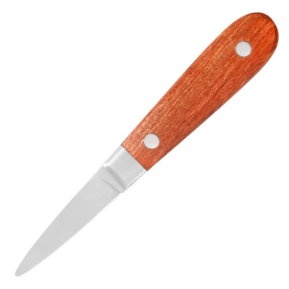 Rounded Tip Non-Sharp Blade Full Tang Solid Steel Bolsters Sturdy Kevazingo Wood Handle Oyster Knife for Safe Oyster Opening
