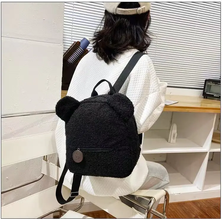 Cute Bear Shaped Plush Backpack Soft and Durable Polyester Lined Rucksack with Handle for School Travel Shopping Winter Use