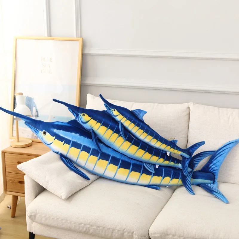 Custom Cute Blue Marlin marine animal plush toy stuffed animal toy fish plush doll tuna ocean doll Long throw pillow decoration
