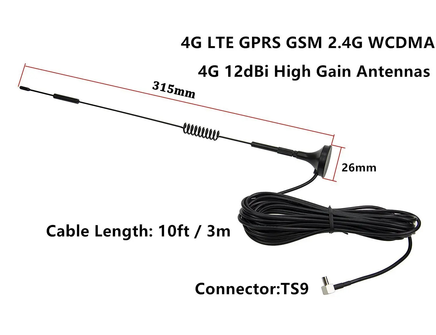 Антенна 868 ~ 2700 МГц GSM 3G 4G с разъемом SMA Male магнитным основанием RG174