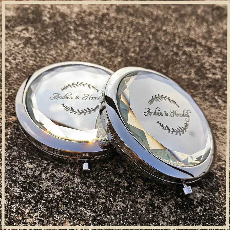 Custom Crystal Mirror Rose Gold mirrors Personalized Bridesmaid Wedding Gift Bridal Tribe Decorative Compact Makeup Mirroruvenir