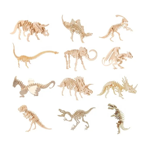 joythinkers Laser Cutting 3D Wooden Dinosaur Puzzle large toy triceratops dinosaurs for Kids Jurassic dinosaur world Model
